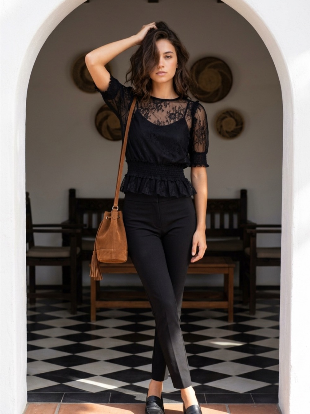 Windsor Black Lace Top with Sheer Detail